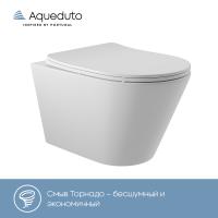Унитаз Aqueduto CONE Tornado CONT2120 подвесной, безободковый, смыв Торнадо, сиденье с микролифтом, 52.5х36 см, белый матовый