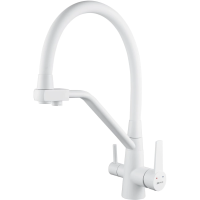 Смеситель для кухни Shevanik S968C с подключением к фильтру, гибким изливом, белый