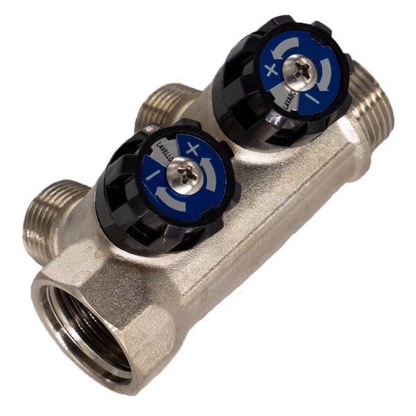 коллектор стм 3/4 вр(г) х 2 выхода 1/2 нр(ш) х 3/4 нр(ш) с шаровыми кранами (c2mv3412n)