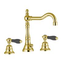 Смеситель Fima Carlo Frattini Herend F5401CNOR для раковины, на 3 отв., с донным клапаном, черные ручки, золото