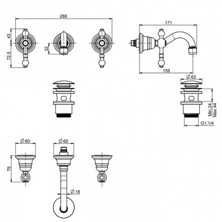 смеситель для раковины fima carlo frattini epoque f5051/5cr