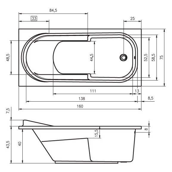 акриловая ванна riho columbia 160x75 b001001005 (ba0100500000000) без гидромассажа