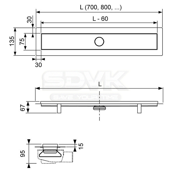 душевой лоток tece linus 80 см 15103089 2 в 1 с основой для плитки tile и steel с мембраной, хром матовый