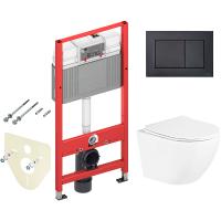 Комплект унитаза BelBagno Uno BB3105CHR/SC с инсталляцией Tece Now 9400414 с сиденьем Микролифт и Черной матовой клавишей смыва