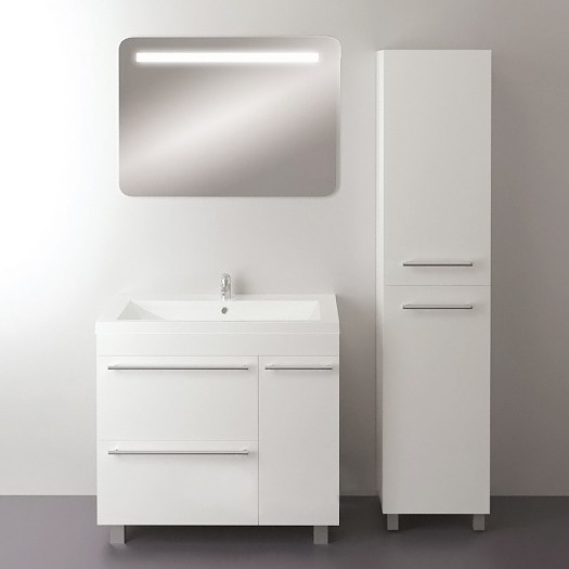 шкаф-пенал 1marka соната 35н с 2 дверцами, белый глянец, с бельевой корзиной