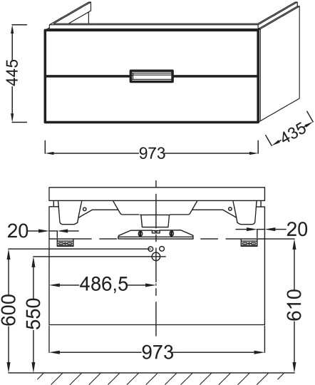 тумба под раковину jacob delafon reve eb1136-g1c 100 см белый лак, 2 ящика