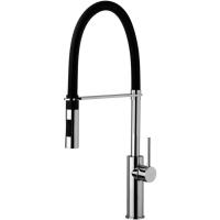 Смеситель Paffoni Light LIG179CRNO для кухни, гибкий излив, душ, хром | черный матовый