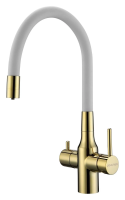 Смеситель для кухни с подключением к фильтру Paulmark Salix Sa213419-Gw, цвет золото/ белый