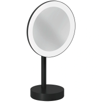 Зеркало косметическое Kludi Vela R 5899539F с 3x увеличением, настольное, с подсветкой, выключателем, черный матовый