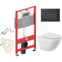 Комплект унитаза BelBagno Amanda BB051CHR+BB051SC с инсталляцией Tece Now 9400414 с сиденьем Микролифт и Черной матовой клавишей смыва