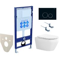 Комплект унитаза с инсталляцией Aquatek Set Aquatek Лея cm-020 4в1 с сиденьем Микролифт и Черной матовой клавишей смыва