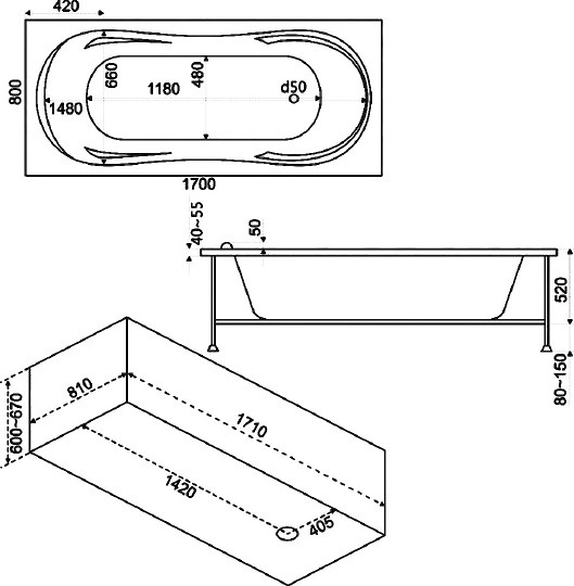 акриловая ванна bas ахин 170x80 без гидромассажа