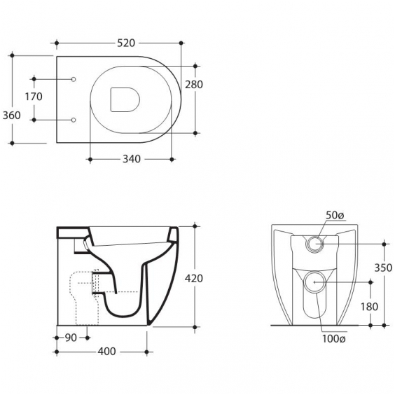 унитаз kerasan flo 311601 приставной, с креплением, без сидения, 52x36 см, bianco lucido