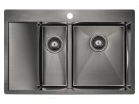 Кухонная мойка Paulmark Kroner 78/2SF PM227851-GMR, правая, цвет вороненая сталь