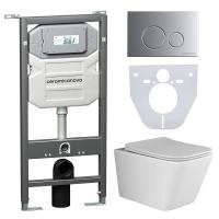 Комплект унитаза с инсталляцией Ceramicanova Metric CN3007_1001M_1000 с сиденьем микролифт и клавишей смыва хром матовый