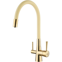 Смеситель для кухни Lemark Comfort LM3075G-Beige с подключением к фильтру, гибким изливом, золотой/бежевый