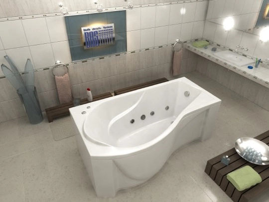акриловая ванна bas капри 170x95 l flat (вг00095), гидромассажная