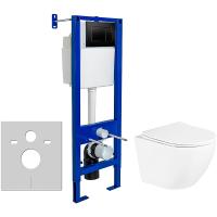 Комплект унитаза BelBagno Uno BB3105CHR/SC с инсталляцией Berges Atom 410 040332 с сиденьем Микролифт и Черной матовой клавишей смыва
