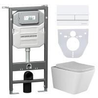 Комплект унитаза с инсталляцией Ceramicanova Metric CN3007_1002W_1000 с сиденьем микролифт и Белой клавишей смыва