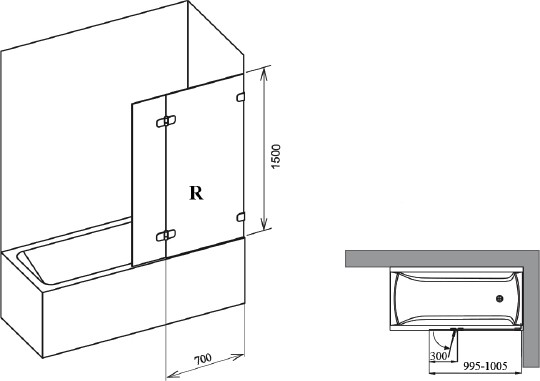 шторка на ванну ravak brilliant bvs2-100 r 7upa0a00z1 transparent, фурнитура хром