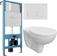 Комплект Унитаз подвесной DIWO Анапа безободковый + Крышка 800-003-709 дюропласт, с микролифтом + Инсталляция Aqueduto Tecnica TEC01 + Кнопка Forma FOR0110 европейский белый