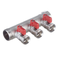 Коллектор Henco 1 ВР(г) х 3 выхода 3/4 НР(ш) ЕК х 1 НР(ш) с шаровыми кранами, VB060503-ROOD