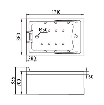 акриловая ванна gemy g9066 ii o l гидромассажная, 171х86 см, левосторонняя, цвет белый