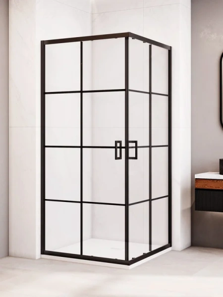 душевой уголок rgw passage pa-34b профиль черный, стекло с рисунком