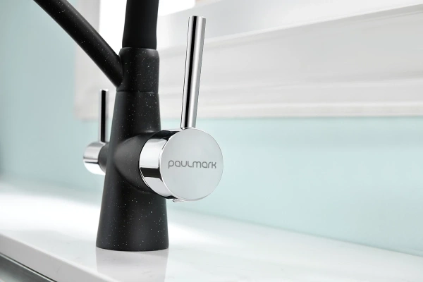 смеситель paulmark siegen si213111-308 для кухни, с подключением к фильтру, цвет черный \ хром