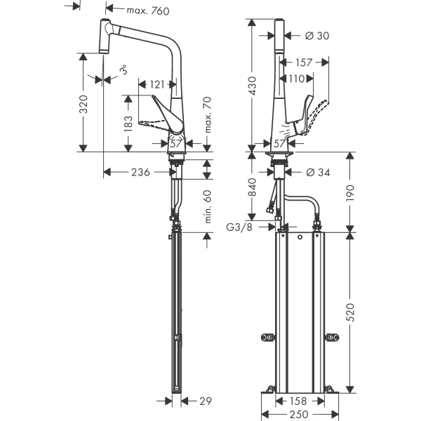 смеситель для кухни hansgrohe metris m71 73801800, сталь