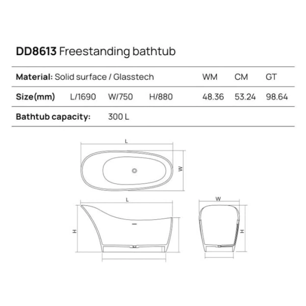 ванна dea design elegant dd8613 1690 r5 отдельностоящая, glasstech, прозрачная смола, 169x75x88см., pomegranate