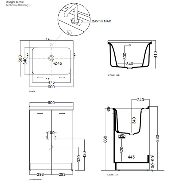 раковина полувстраиваемая kerasan aquadom 60х50 029201*0