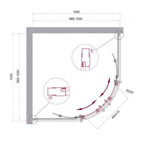душевой уголок belbagno uno 90×90 uno-195-r-2-90-c-nero профиль черный матовый, стекло прозрачное