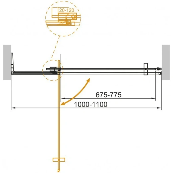 душевая дверь cezares slider slider-b-1-100/110-c-boro 100-110 см, профиль золотой матовый, стекло прозрачное