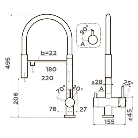 смеситель omoikiri kanto-rg 4994426 для кухни с подключением к фильтру, с гибким изливом, цвет royal green