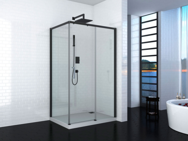 душевой уголок cerutti spa vito 110x80 b r профиль черный, стекло прозрачное