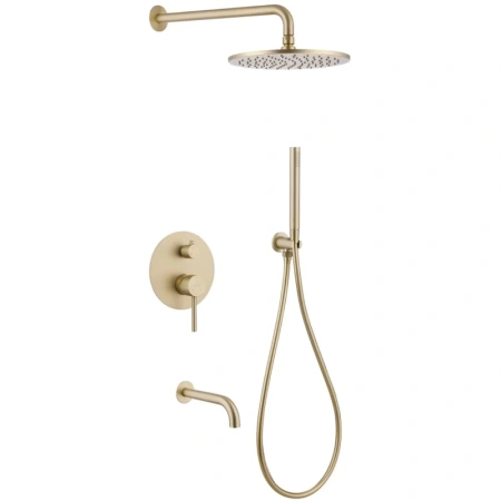 Душевой комплект Abber Kreis AF8117G 250 мм, со смесителем, золотой матовый