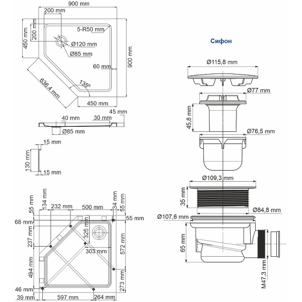 душевой поддон wasserkraft isen 90×90 26t11 белый глянец