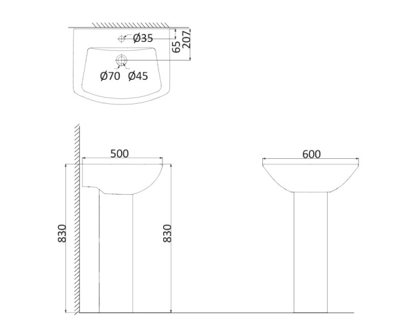 раковина creo ceramique tours to3000n+t03010n подвесная с пьедесталом, 60x50 см, белая раковина creo ceramique tours to3000n+t03010n подвесная с пьедесталом, 60x50 см, белая