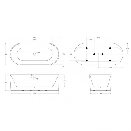 ванна акриловая отдельностоящая belbagno bb705-1700-800