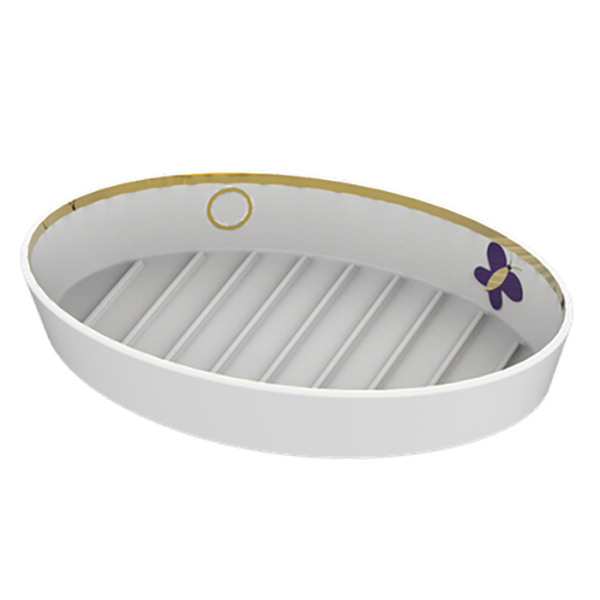 THG THG CAPUCINE MAUVE DECOR OR Мыльница керамическая, настольная, декор золото/лиловый, цвет: белый