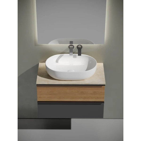 тумба с раковиной sancos delta dl80gr + tt80a2 + cn6047 80 см, подвесная, со столешницей, дуб красный/графит матовый