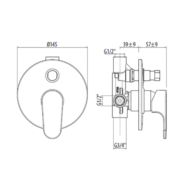 встраиваемый смеситель gattoni h2omix1000 1034/10c0 с переключением, укомплектован внутренней частью, цвет: хром
