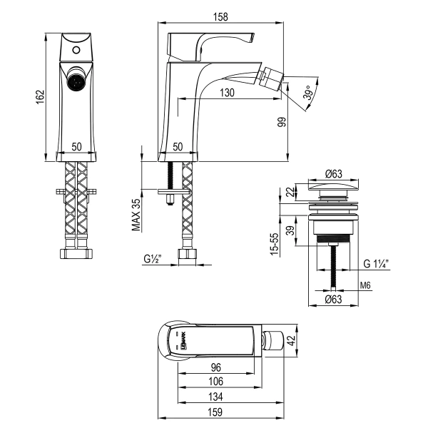 смеситель lemark ursus lm7208bg для биде, с донным клапаном, золотой матовый