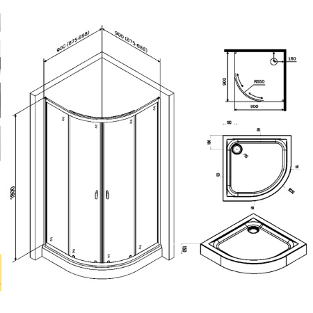 душевой уголок am.pm x-joy twin slide 90×90 w88e-205-090bt64 профиль черный матовый, стекло прозрачное
