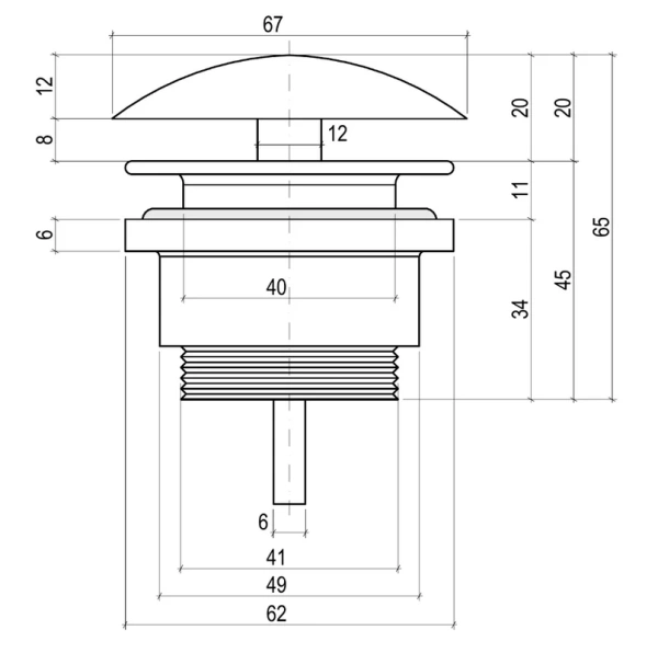 донный клапан salini d 601 для раковины, без перелива, глянцевый белый