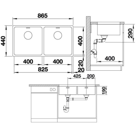 кухонная мойка blanco andano 400/400-u 522987 сталь