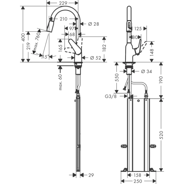 смеситель для кухни hansgrohe focus m42 71820000, хром
