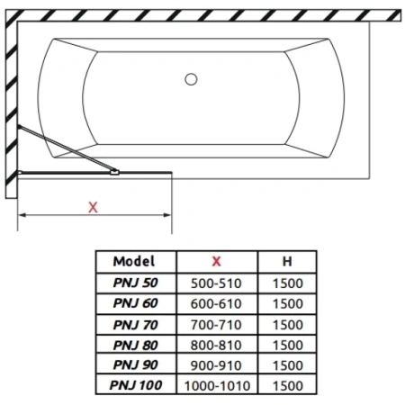 шторка для ванны radaway modo new black pnj ii 100 10006100-54-01 прозрачное
