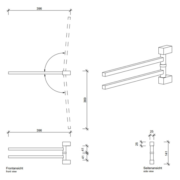 Decor Walther Decor Walther Corner HTH2 Полотенцедержатель поворотный 39.8см, двойной, подвесной, цвет: черный матовый